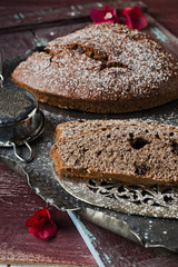 Delicious buckwheat cake, homemade sweet. Selective focus.