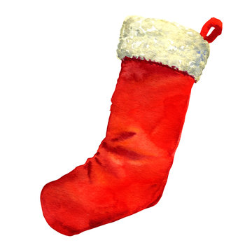 Santa's red christmas stocking isolated