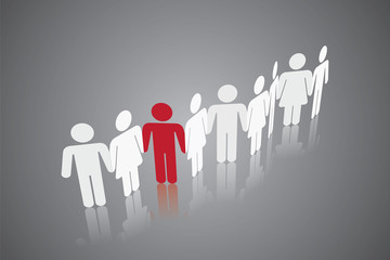 Paper cut red man in row