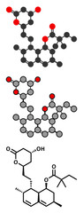 Simvastatin cholesterol lowering drug (statin class) molecule.