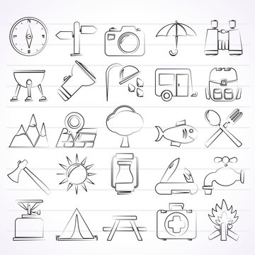 Camping and tourism icons - vector icon set
