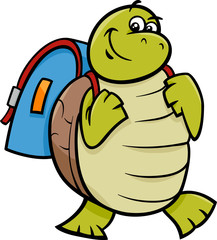 Obraz premium turtle with satchel cartoon illustration