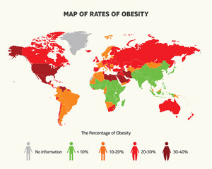 Fototapeta na wymiar Map of rates of obesity