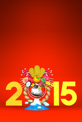 White Sheep, New Year Decoration And Mountain, 2015 On Red
