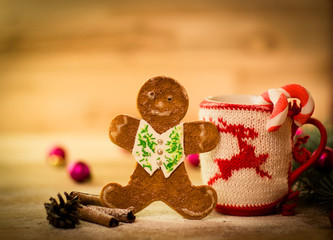 Christmas mug with decorations and sweets
