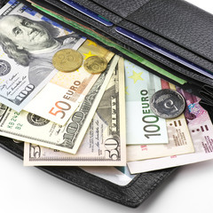 Various currencies in purse