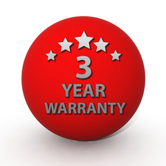 Three year warranty circular icon on white background