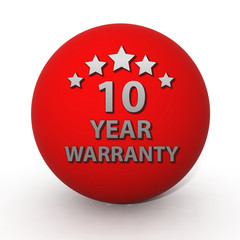Ten year warranty circular icon on white background