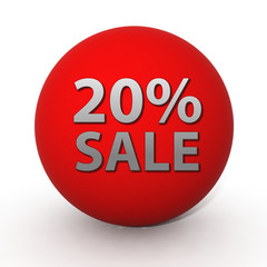 Sale twenty percent circular icon on white background