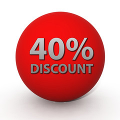 Discount forty percent circular icon on white background