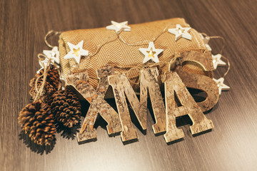 Christmas Decoration Still-Life with Wooden Ornaments