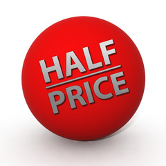 Half price circular icon on white background