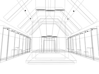 abstract sketch design of interior exhibition room ,museum