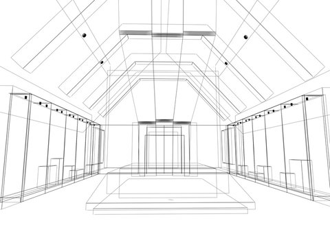 abstract sketch design of interior exhibition room ,museum