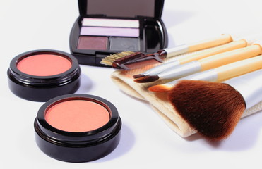 Set of brushes and cosmetics for makeup