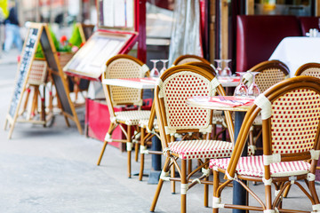 Empty outdoor restaurant table in Paris, France