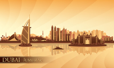 Fototapeta premium Dubai Jumeirah skyline sylwetka tło