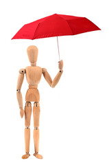 L'homme en bois sous le parapluie rouge