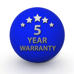 Five year warranty circular icon on white background