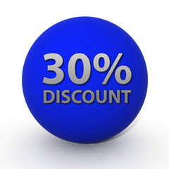Discount thirty percent circular icon on white background