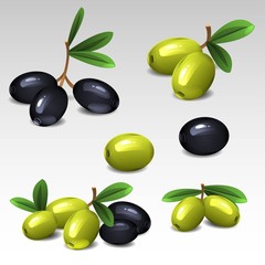 Black and green olives