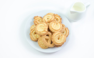 Obraz na płótnie Canvas Danish cookies with milk isolated