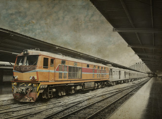 Fototapeta na wymiar Orange train, black and white background