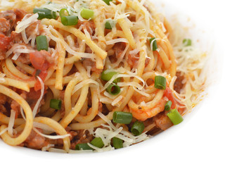 Tomatoe pasta with grounded meat and cheese