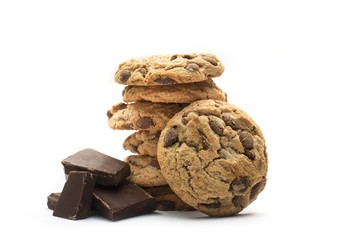 chocolate cookies over white background