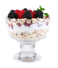 Healthy breakfast - yogurt with  fresh berries and muesli