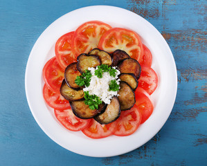 Eggplant salad with tomatoes and feta cheese,