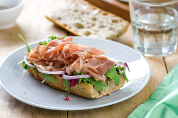 Prosciutto with rocket and radicchio sandwich