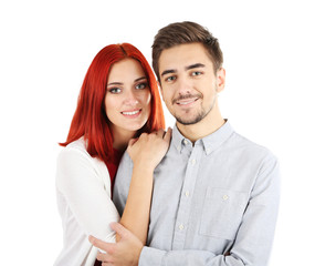 Loving couple isolated on white