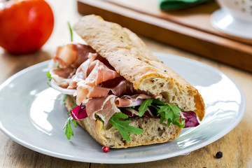 Prosciutto with rocket and radicchio sandwich