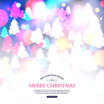 Christmas shining typographical background with xmas tree lights