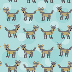 gray wolf Seamless pattern with funny cute animal on a blue back