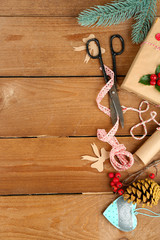 Beautiful Christmas composition with handmade gift