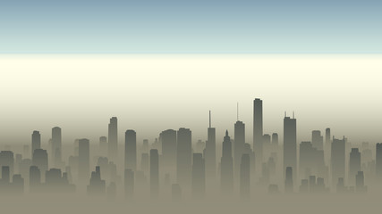 Illustration of big city in haze. - obrazy, fototapety, plakaty