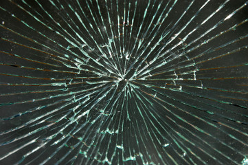 Broken windshield glass
