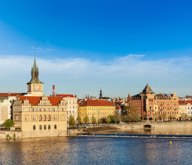 Prague Stare Mesto embankment view from Charles bridge