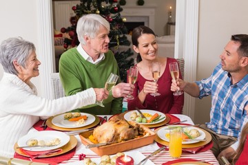 Portrait of happy family toasting at christmas dinner