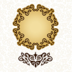 Golden plate with decorative elements.