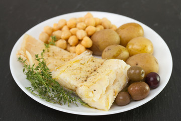 cod fish with chickpea and potato