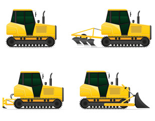 set icons yellow caterpillar tractors vector illustration