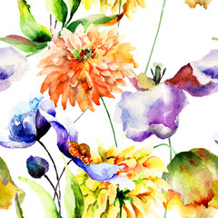 Fototapety  Seamless wallpaper with flowers