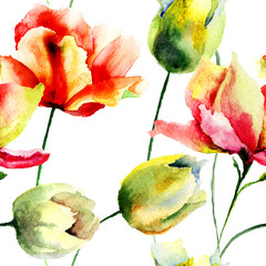 Watercolor illustration of Tulips flowers