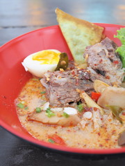 Delicious tomyam pork born with egg