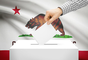 Ballot box with national flag on background - California
