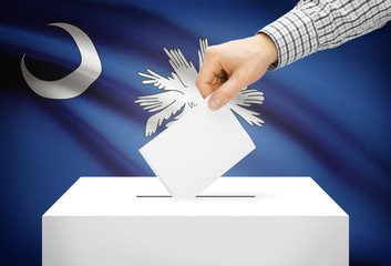 Ballot box with national flag on background - South Carolina
