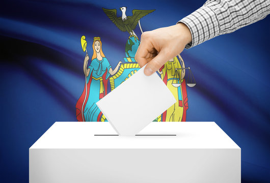 Ballot box with national flag on background - New York